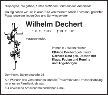 Traueranzeige von Wilhelm Dechert von Rüsselsheimer Echo, Groß-Gerauer-Echo, Ried Echo