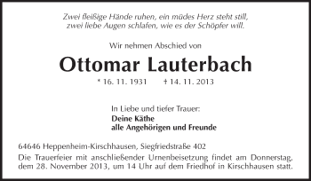 Traueranzeige von Ottomar Lauterbach von Starkenburger Echo