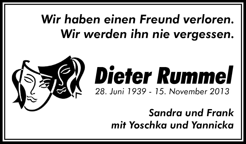  Traueranzeige für Dieter Rummel vom 20.11.2013 aus Echo-Zeitungen (Gesamtausgabe)