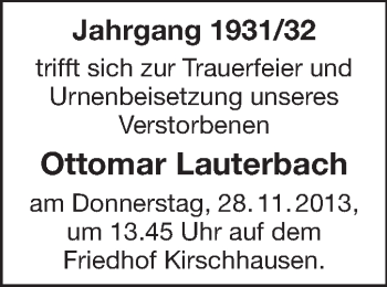 Traueranzeige von Ottomar Lauterbach von Starkenburger Echo