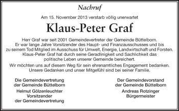 Traueranzeige von Klaus-Peter Graf von Rüsselsheimer Echo, Groß-Gerauer-Echo, Ried Echo