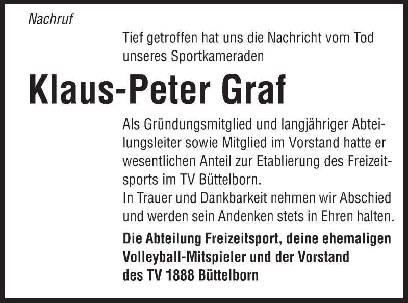  Traueranzeige für Klaus-Peter Graf vom 21.11.2013 aus Rüsselsheimer Echo, Groß-Gerauer-Echo, Ried Echo