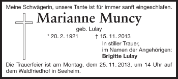 Traueranzeige von Marianne Muncy von Echo-Zeitungen (Gesamtausgabe)