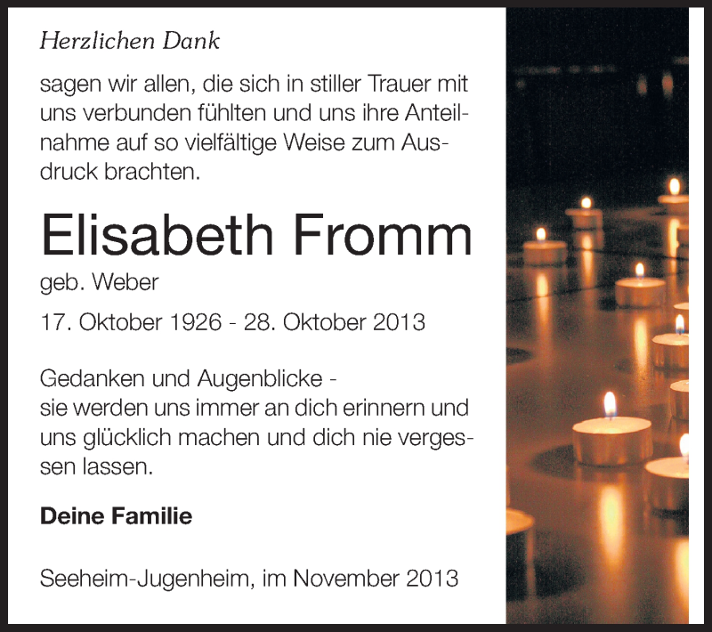  Traueranzeige für Elisabeth Fromm vom 23.11.2013 aus Echo-Zeitungen (Gesamtausgabe)