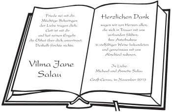 Traueranzeige von Vilma Jane Salau von Rüsselsheimer Echo, Groß-Gerauer-Echo, Ried Echo
