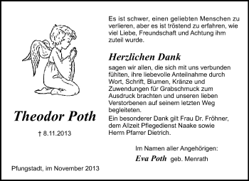 Traueranzeige von Theodor Poth  von Echo-Zeitungen (Gesamtausgabe)