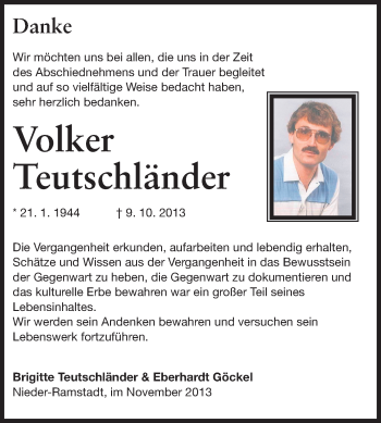 Traueranzeige von Volker Teutschländer von Echo-Zeitungen (Gesamtausgabe)