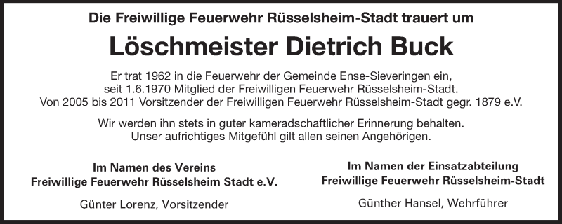  Traueranzeige für Dietrich Buck vom 26.11.2013 aus Rüsselsheimer Echo, Groß-Gerauer-Echo, Ried Echo