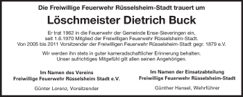 Traueranzeige von Dietrich Buck von Rüsselsheimer Echo, Groß-Gerauer-Echo, Ried Echo