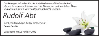 Traueranzeige von Rudolf Abt von Rüsselsheimer Echo, Groß-Gerauer-Echo, Ried Echo