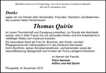 Traueranzeige von Thomas Quirin von Echo-Zeitungen (Gesamtausgabe)