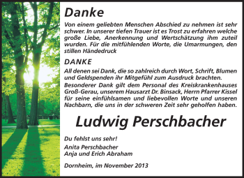 Traueranzeige von Ludwig Perschbacher von Rüsselsheimer Echo, Groß-Gerauer-Echo, Ried Echo