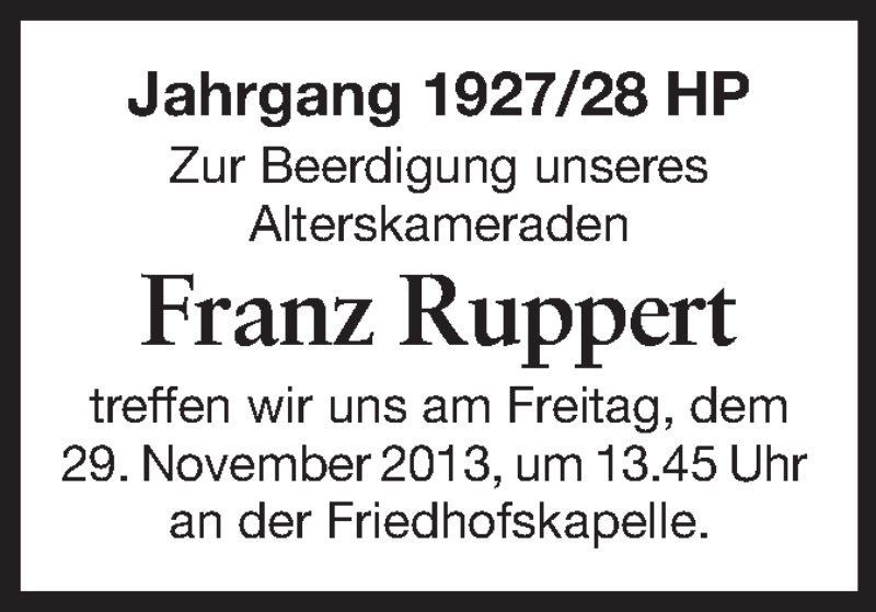  Traueranzeige für Franz Ruppert vom 28.11.2013 aus Starkenburger Echo