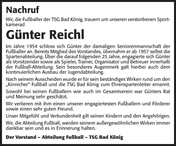Traueranzeige von Günter Reichl von Odenwälder Echo