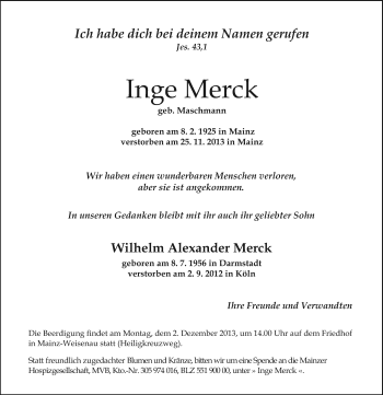 Traueranzeige von Inge Merck von Echo-Zeitungen (Gesamtausgabe)