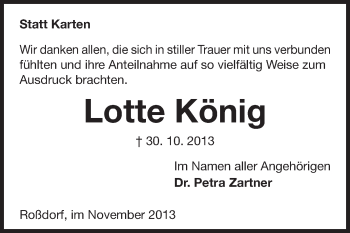 Traueranzeige von Lotte König von Echo-Zeitungen (Gesamtausgabe)