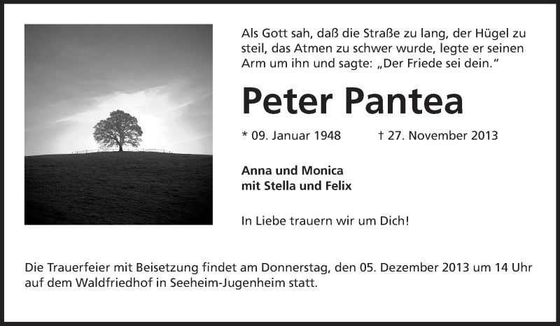  Traueranzeige für Peter Pantea vom 30.11.2013 aus Echo-Zeitungen (Gesamtausgabe)