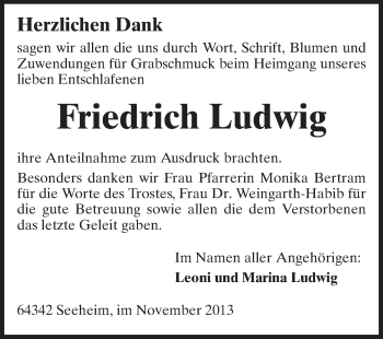 Traueranzeige von Friedrich Ludwig von Echo-Zeitungen (Gesamtausgabe)