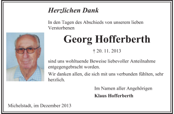 Traueranzeige von Georg Hofferberth von Odenwälder Echo
