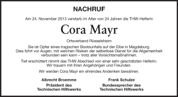 Traueranzeige von Cory Mayr von Echo-Zeitungen (Gesamtausgabe)