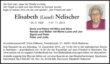 Traueranzeige von Elisabeth Nelischer von Echo-Zeitungen (Gesamtausgabe)