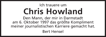 Traueranzeige von Chris Howland von Echo-Zeitungen (Gesamtausgabe)