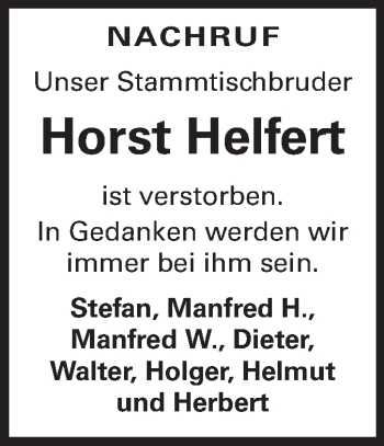 Traueranzeige von Horst Helfert von Odenwälder Echo
