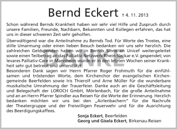 Traueranzeige von Bernd Eckert von Odenwälder Echo