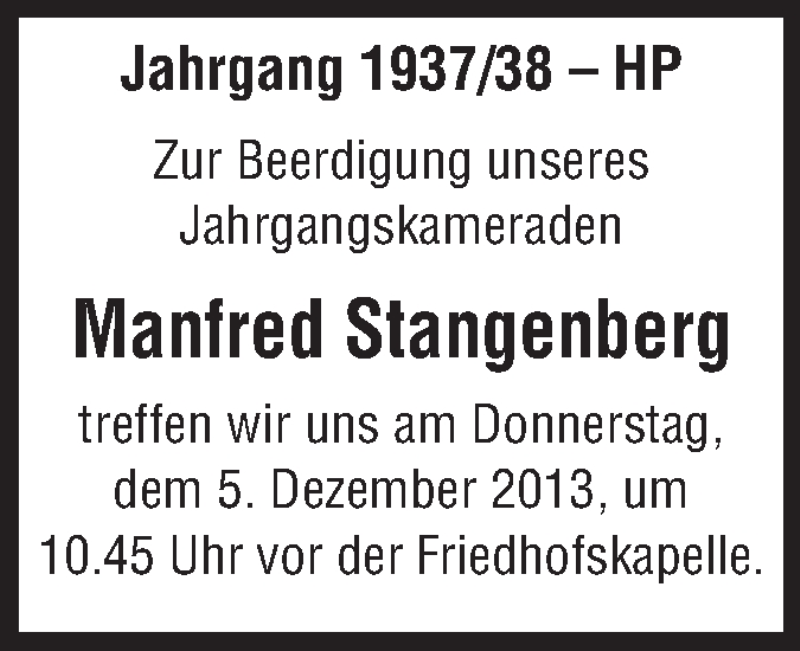  Traueranzeige für Manfred Stangenberg vom 04.12.2013 aus Starkenburger Echo