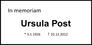 Traueranzeige von Ursula Post von Echo-Zeitungen (Gesamtausgabe)