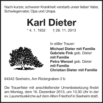 Traueranzeige von Karl Dieter von Echo-Zeitungen (Gesamtausgabe)