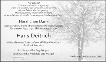 Traueranzeige von Hans Deitrich von Odenwälder Echo