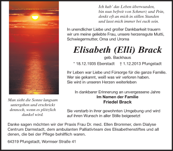 Traueranzeige von Elisabeth Brack von Echo-Zeitungen (Gesamtausgabe)