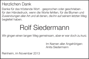 Traueranzeige von Rolf Siedermann von Darmstädter Echo, Odenwälder Echo, Rüsselsheimer Echo, Groß-Gerauer-Echo, Ried Echo