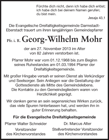 Traueranzeige von Georg-Wilhelm Mohr von Echo-Zeitungen (Gesamtausgabe)