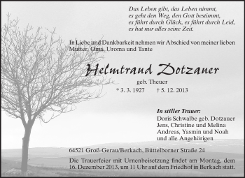 Traueranzeige von Helmtraud Dotzauer von Rüsselsheimer Echo, Groß-Gerauer-Echo, Ried Echo