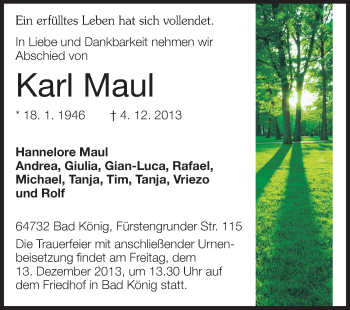 Traueranzeige von Karl Maul von Echo-Zeitungen (Gesamtausgabe)