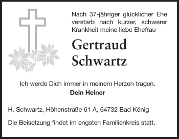 Traueranzeige von Gertraud Schwartz von Odenwälder Echo