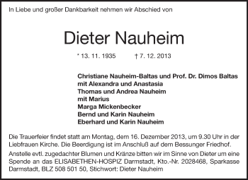 Traueranzeige von Dieter Nauheim von Echo-Zeitungen (Gesamtausgabe)