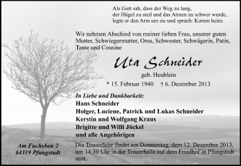 Traueranzeige von Uta Schneider von Echo-Zeitungen (Gesamtausgabe)
