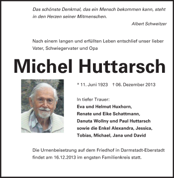 Traueranzeige von Michel Huttarsch von Echo-Zeitungen (Gesamtausgabe)