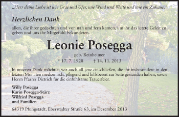 Traueranzeige von Leonie Posegga von Echo-Zeitungen (Gesamtausgabe)