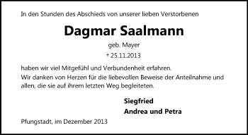 Traueranzeige von Dagmar Saalmann von Echo-Zeitungen (Gesamtausgabe)