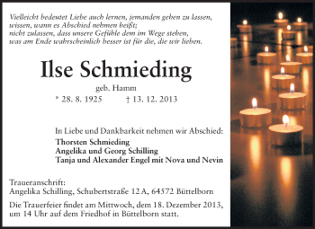 Traueranzeige von Ilse Schmieding von Rüsselsheimer Echo, Groß-Gerauer-Echo, Ried Echo