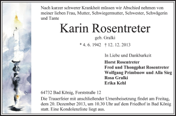 Traueranzeige von Karin Rosentreter von Odenwälder Echo