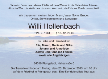 Traueranzeige von Willi Hollenbach von Echo-Zeitungen (Gesamtausgabe)
