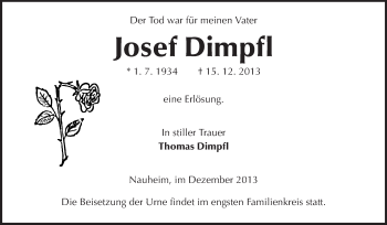 Traueranzeige von Josef Dimpfl von Rüsselsheimer Echo, Groß-Gerauer-Echo, Ried Echo