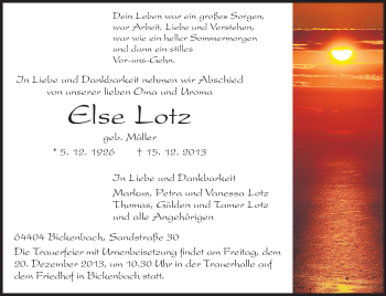 Traueranzeige von Else Lotz von Echo-Zeitungen (Gesamtausgabe)