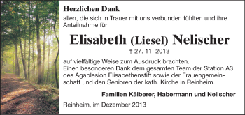 Traueranzeige von Elisabeth Nelischer von Echo-Zeitungen (Gesamtausgabe)