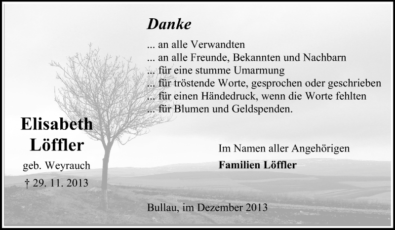  Traueranzeige für Elisabeth Löffler vom 18.12.2013 aus Odenwälder Echo